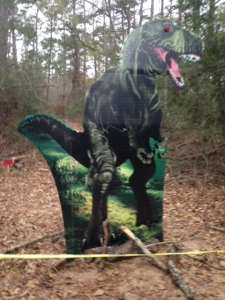 A larger-than-life cutout that someone put up on the trail, right as you come around a corner.  I'm glad I saw it in the daylight, because it would have scared the sh*t out of me at night.